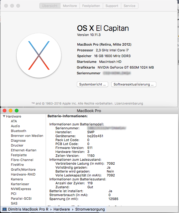 Akku Abnutzung bei einem MacBook Pro Retina, Mitte 2012